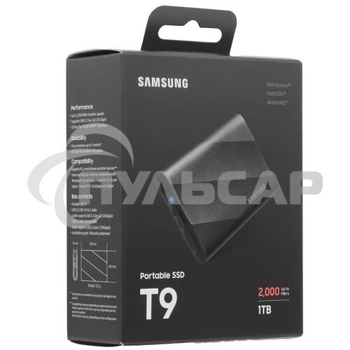 Внешний SSD Samsung T9, 1TB, USB 3.2 Gen 2x2 Type-C, R/W 2000/1950, черный