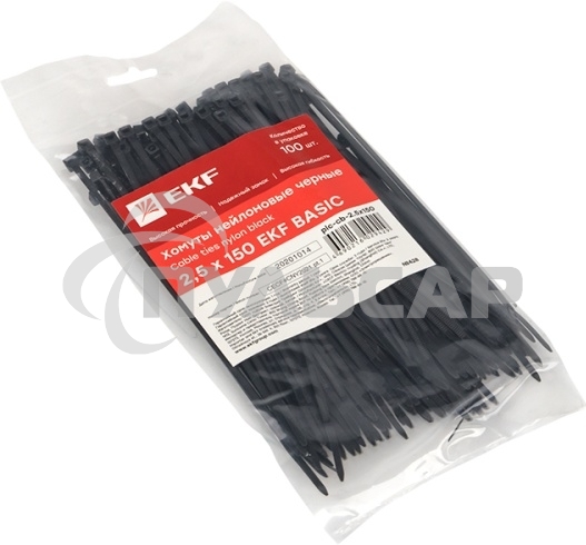 Хомут кабельный 2.5х150 нейл. черный (уп.100шт) EKF plc-cb-2.5x150