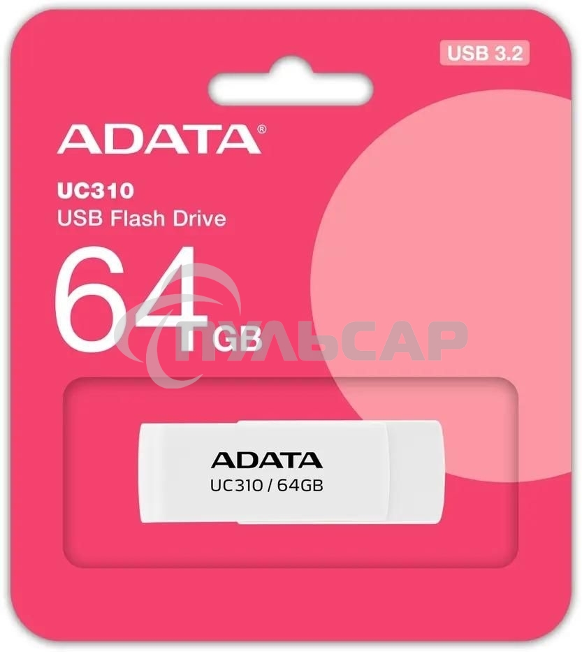 Флешка USB ADATA UC310 (UC310-64G-RWH), 64 Gb, USB 3.2 Gen 1, R/W 100/30, белый