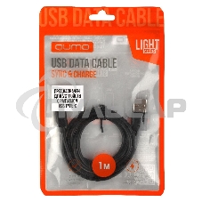 Кабель Qumo light series, USB-Type C, 1м, 5В, 1A, опл. PVC, кон. PVC, круглый, черный