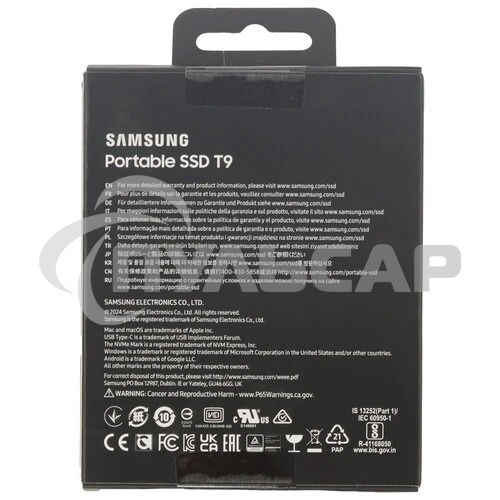 Внешний SSD Samsung T9, 1TB, USB 3.2 Gen 2x2 Type-C, R/W 2000/1950, черный