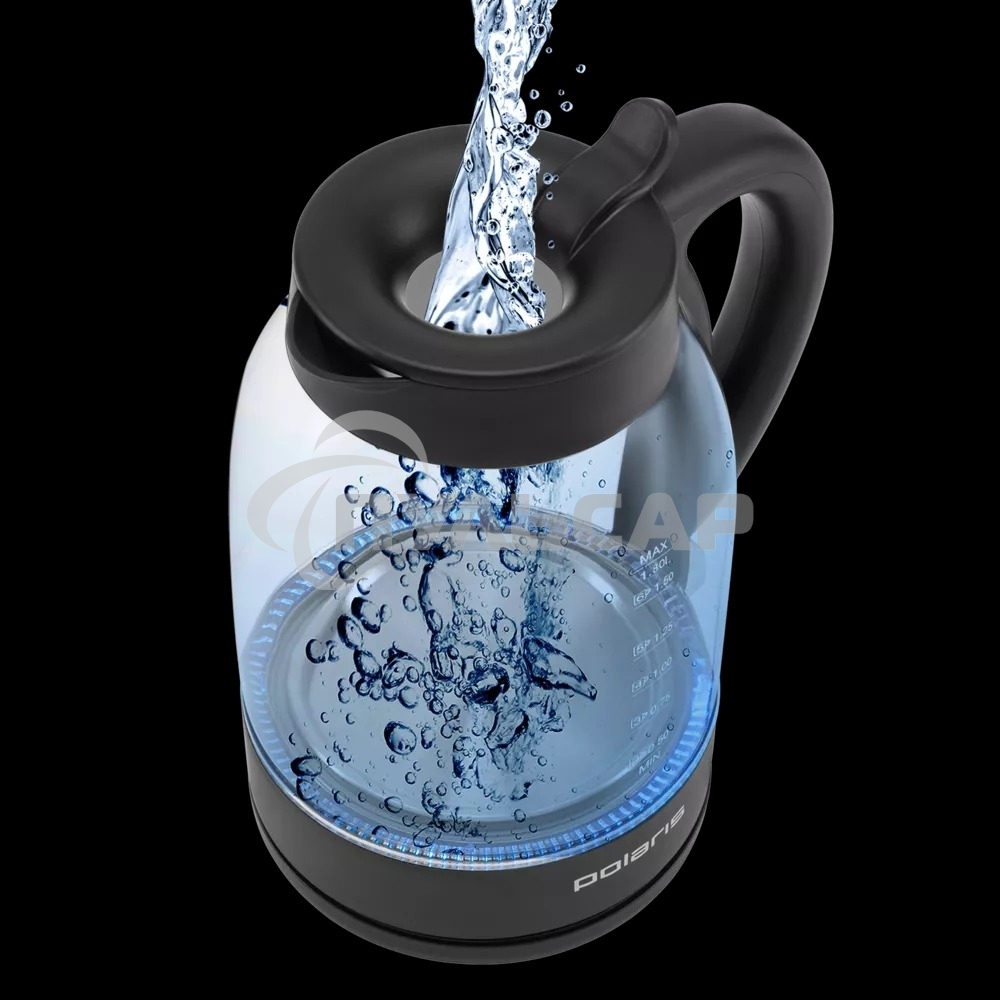 Чайник электрический Polaris PWK-1797-СGL, 2200вт, 1,8л, стекло, черный