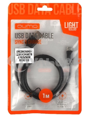 Кабель Qumo light series, USB-MicroUSB, 1м, 5В, 1A, опл. PVC, кон. PVC, черный