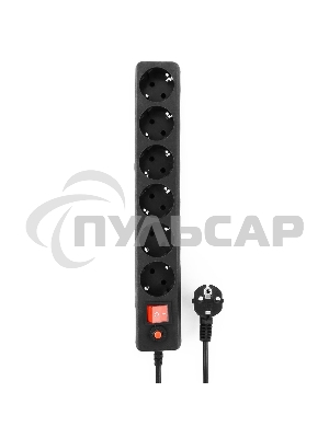 Сетевой фильтр Гарнизон 6р, 10А, 5м, ур.защиты 4, черный, пакет