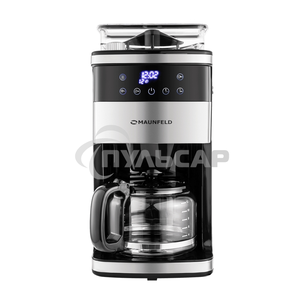 Кофеварка капельная Maunfeld MF-723S нержавеющая сталь, исп. кофе - зерновой/молотый, 1.5 л, 1050 Вт.