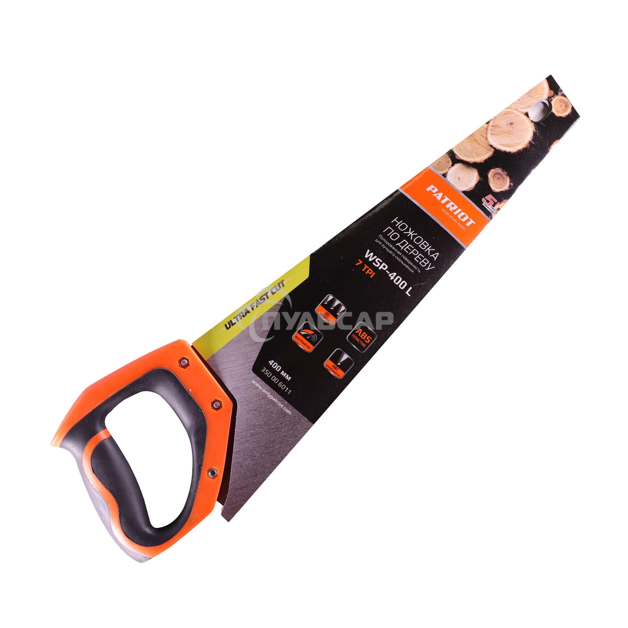 Ножовка PATRIOT WSP-400L, по дереву, 7 TPI крупный зуб, 3-х сторонняя заточка, 400мм