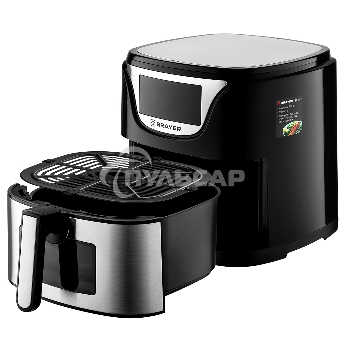 Аэрогриль BRAYER BR2037 черный/серебристый, 1500 Вт, 5 л, упр. - сенсор, программ - 7
