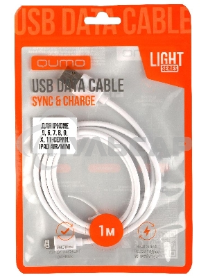 Кабель Qumo light series, USB-Apple 8 pin, 1м, 5В, 1A, опл. PVC, кон. PVC, белый