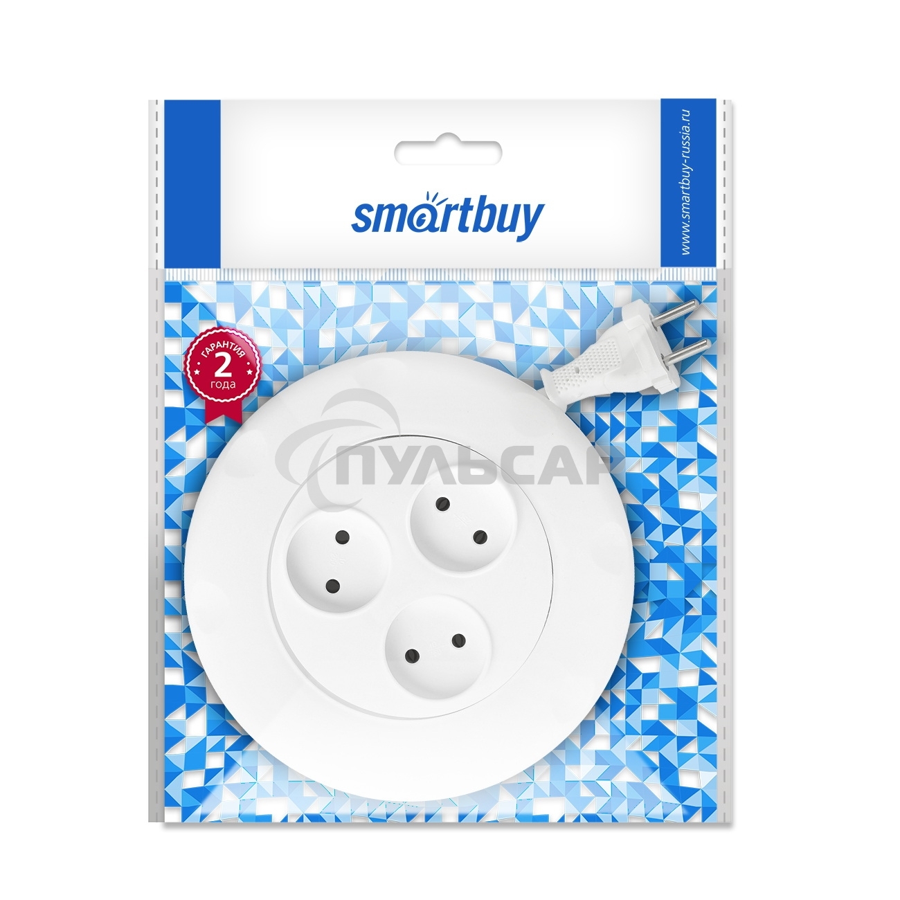 Удлинитель 3 гнезда 3 метра 10А/2,2кВт, без заземления, круглый, белый (SBE-10-3-03-W)/40