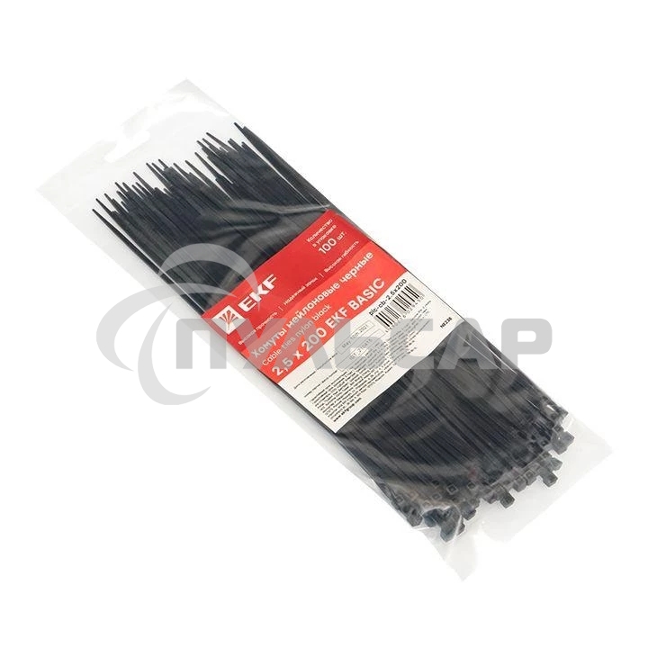 Хомут кабельный 2.5х200 нейл. черный (уп.100шт) EKF plc-cb-2.5x200