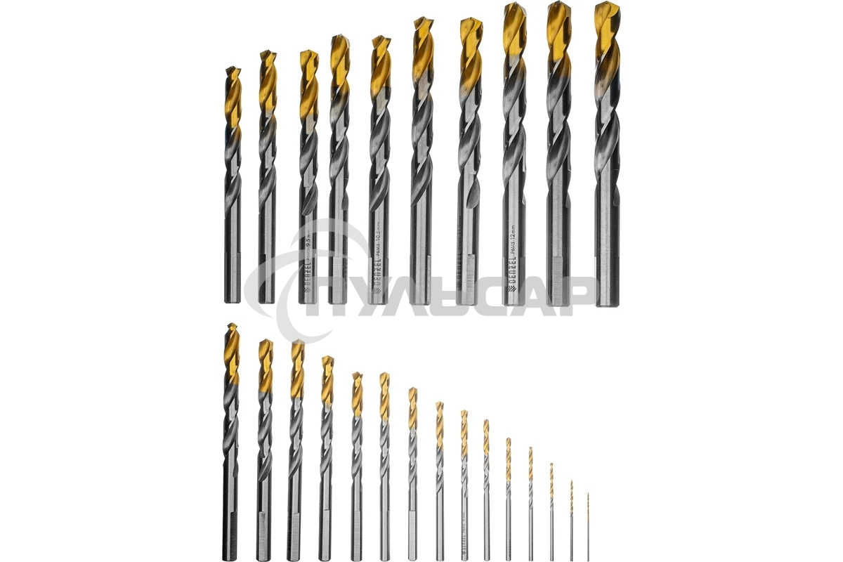 Набор сверл по металлу Denzel 1-13 мм, Р6М5-TiN, Golden Tip, 25 шт 723009