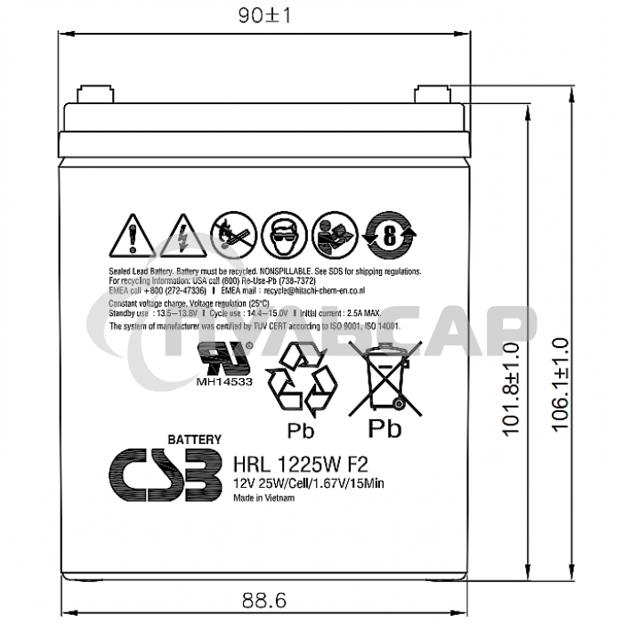 Батарея CSB HRL 1225W (12V 6Ah) F2