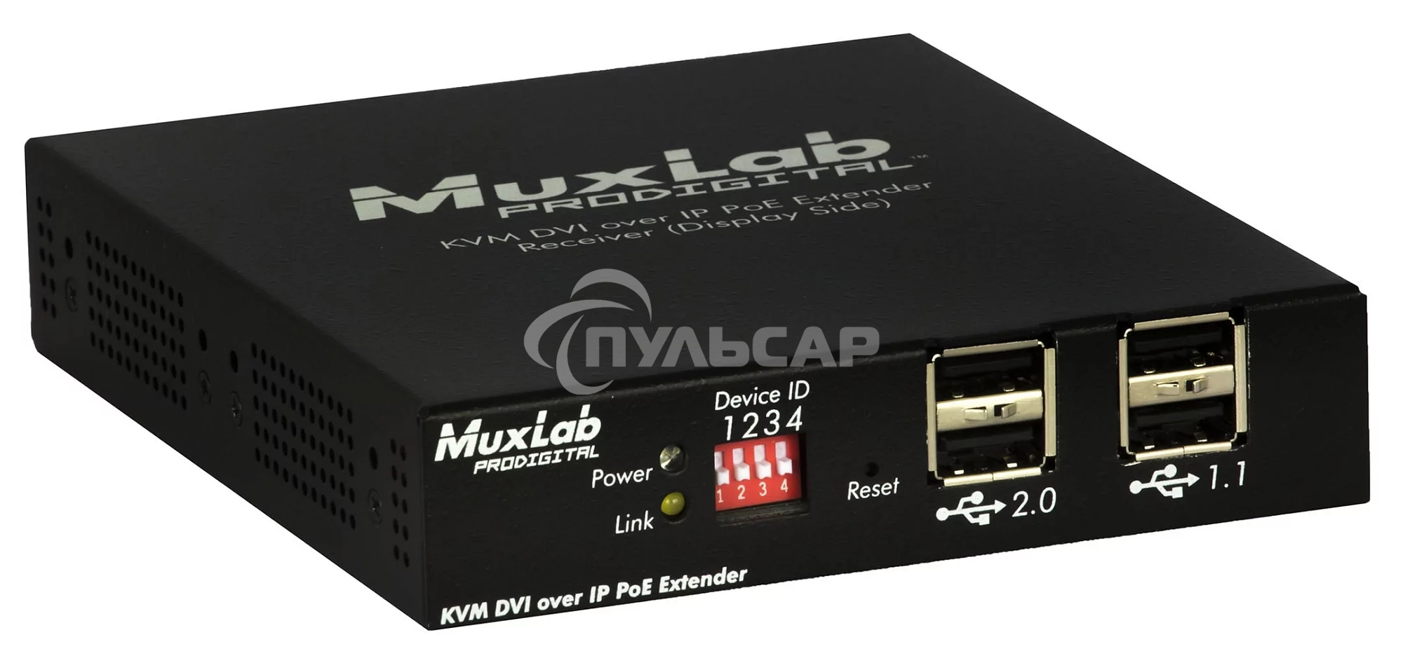 Приемник-декодер DVI, USB2.0 и KVM over IP, сжатие JPEG2000, с PoE MuxLab 500771-RX