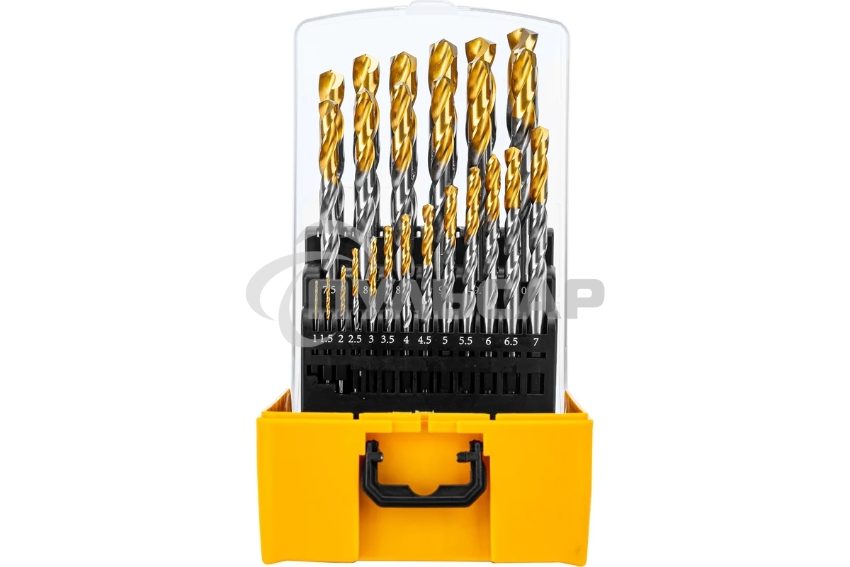 Набор сверл по металлу Denzel 1-13 мм, Р6М5-TiN, Golden Tip, 25 шт 723009