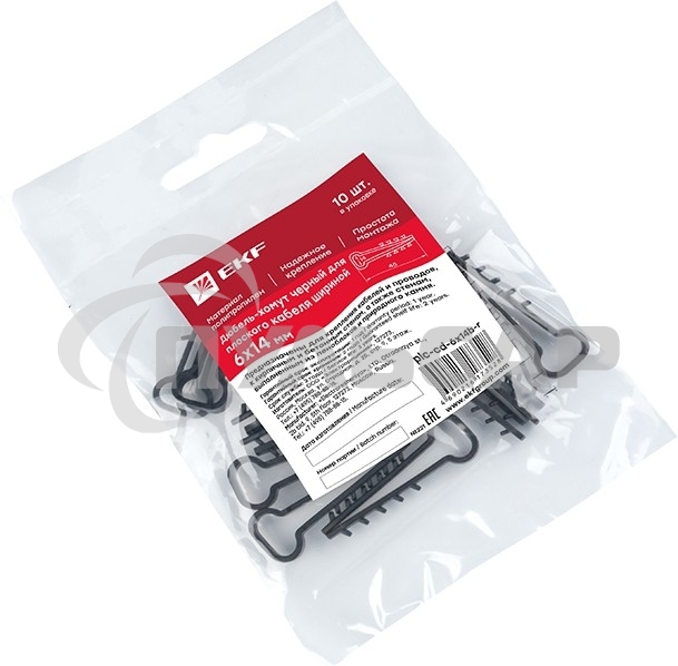 Дюбель-хомут EKF PROxima (6х14 мм) для плоского кабеля черный (10 шт.)