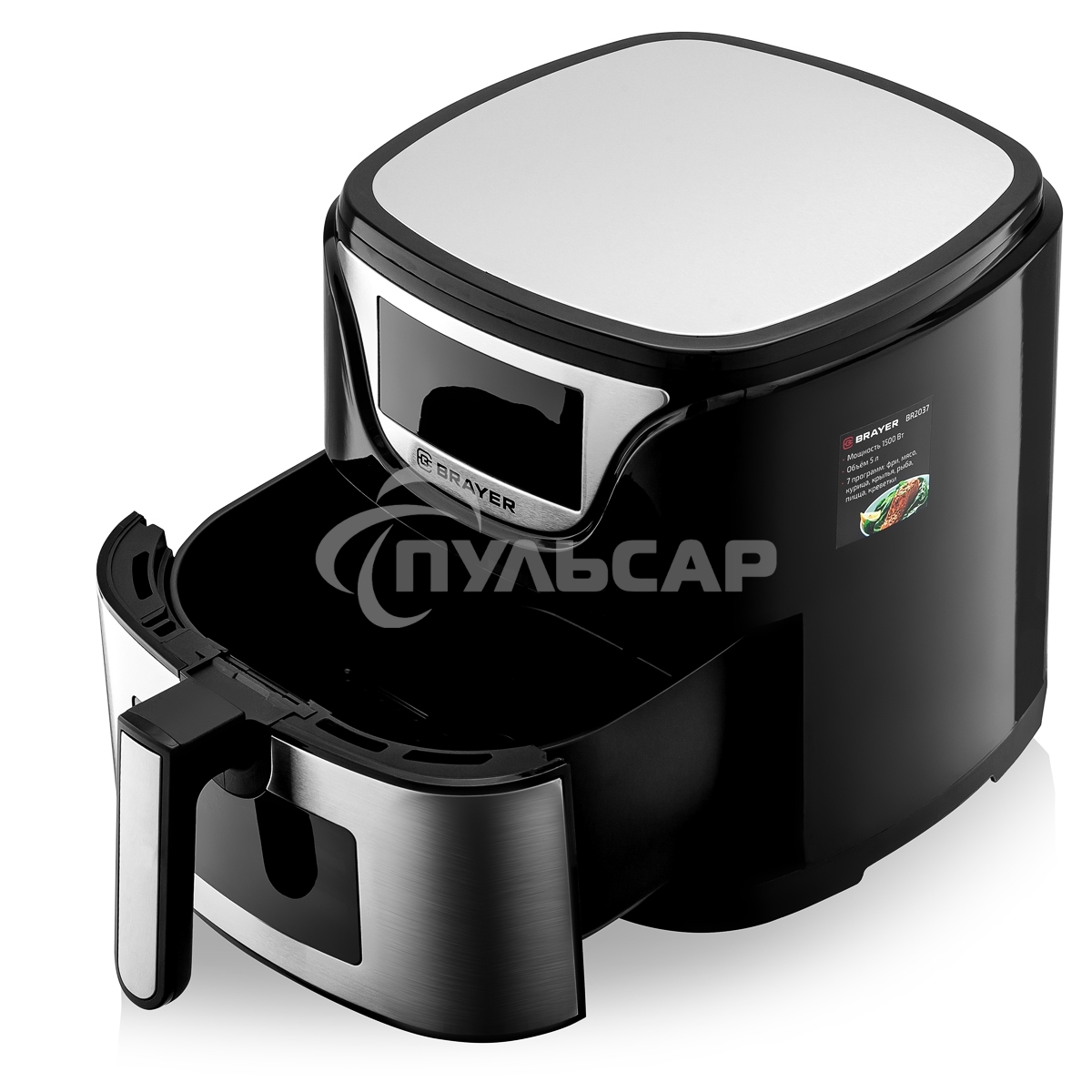 Аэрогриль BRAYER BR2037 черный/серебристый, 1500 Вт, 5 л, упр. - сенсор, программ - 7
