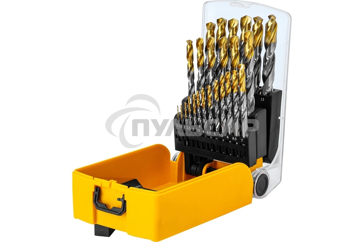 Набор сверл по металлу Denzel 1-13 мм, Р6М5-TiN, Golden Tip, 25 шт 723009