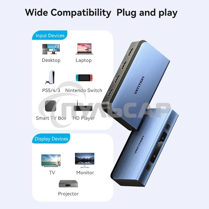 Переключатель (switch) 3x1 Vention HDMI v2.0