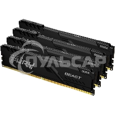 Оперативная память Kingston Fury Beast, DDR4, 64Gb (4x16Gb), 3600MHz, CL18, DIMM, радиатор, черный