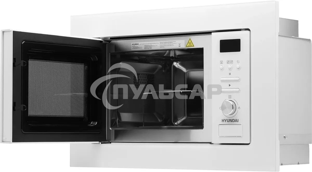 Микроволновая печь встраиваемая Hyundai HBW 2040 WG белый, 20 л, 800 Вт, переключатели - кнопки/поворотный механизм