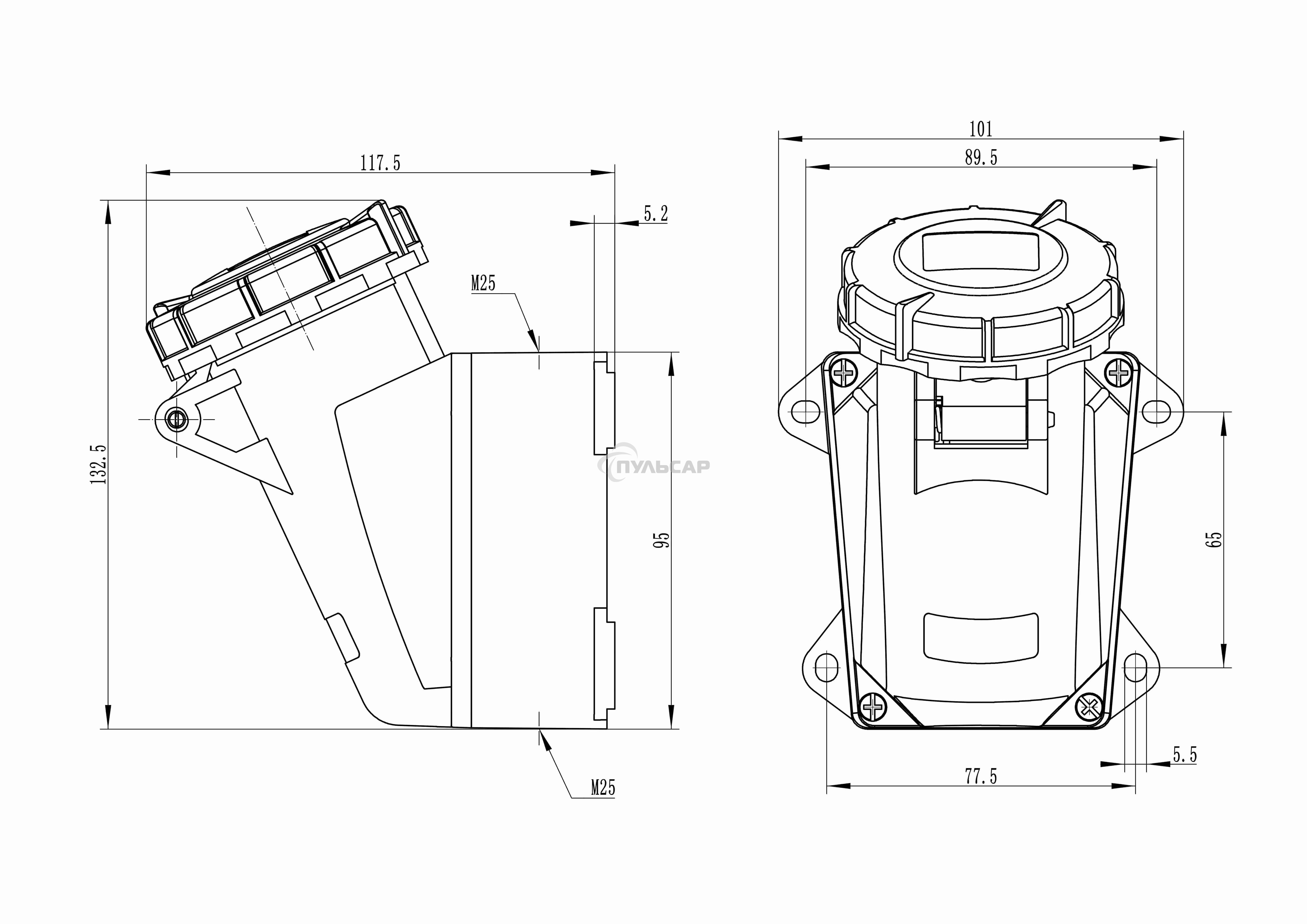 Розетка наружная DKC DIS5181653T 16А 230В 2P+E IP67