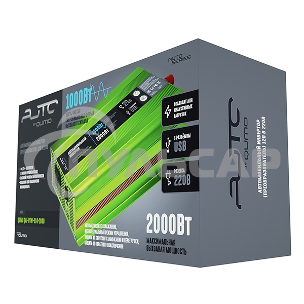 Автомобильный инвертор (преобразователь) 12В в 220В, Модель QUMO QAI-PSW-914-2000 (AVCPSW-Q2000)