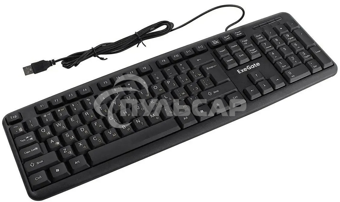 Клавиатура проводная ExeGate Professional Standard LY-331L2 (USB, полноразмерная, влагозащищенная, 104кл., Enter большой, длина кабеля 2,2м, черная, Color Box)
