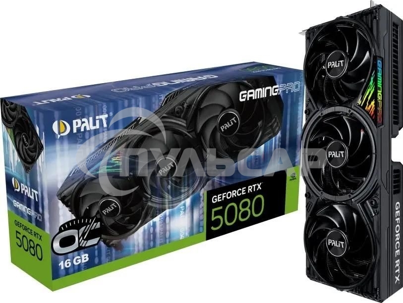 Видеокарта Palit PA-RTX 5080 GAMINGPRO OC 16Gb GeForce RTX 5080 16Gb 256bit GDDR7 2295/30000 HDMIx1 DPx3 HDCP Ret PCI-E PA-RTX 5080