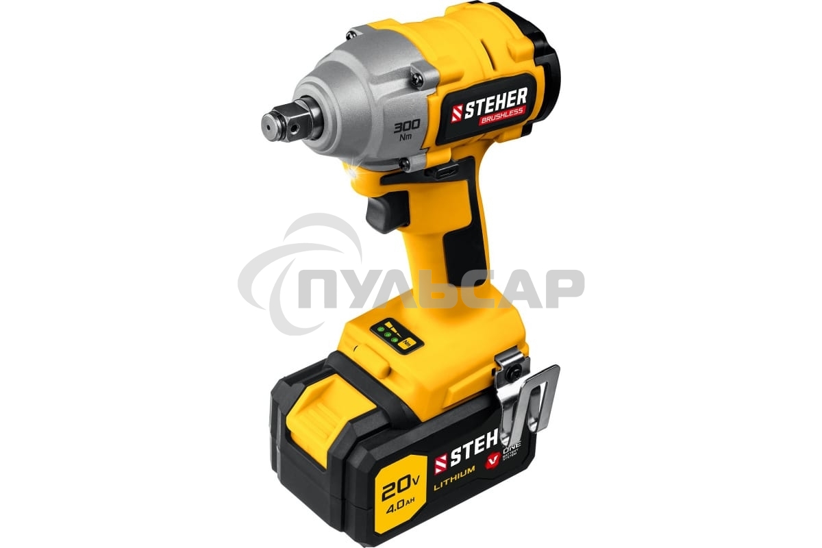 Гайковерт STEHER 20В бесщеточный, 1 АКБ (4А·ч), в кейсе. CWB-300-1