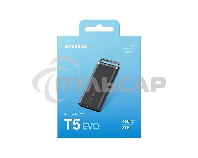 Внешний SSD Samsung T5 EVO, 2TB, USB 3.2 Gen 1 Type-C, R/W 460/460, черный