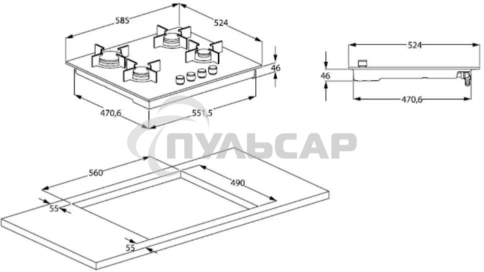 Газовая варочная панель Beko HILG 64120 S, черный
