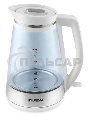Чайник электрический Hyundai HYK-G3037 1.9л. 3000Вт белый/прозрачный (корпус: стекло)
