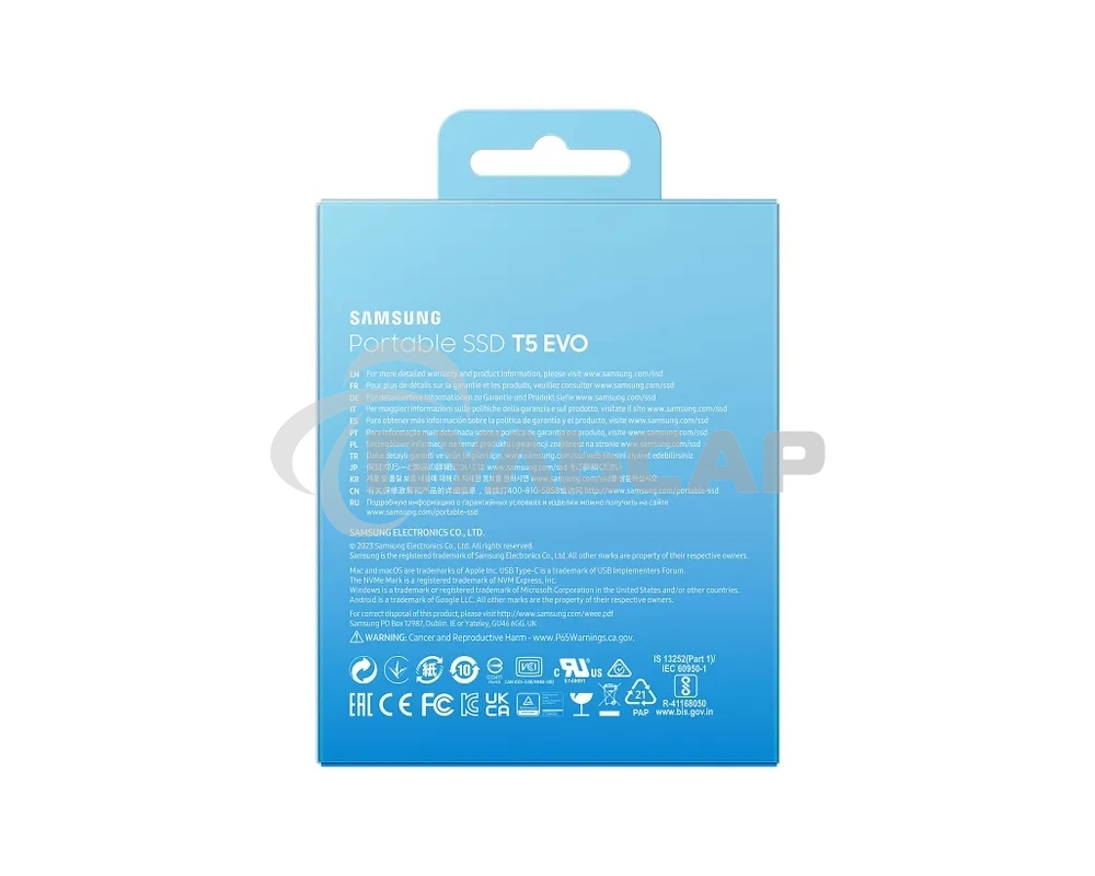 Внешний SSD Samsung T5 EVO, 2TB, USB 3.2 Gen 1 Type-C, R/W 460/460, черный