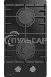 Газовая варочная панель EVELUX HEG 360 BG, Hi-Tech, 30 см, 2 конфорки, газ-контроль, электроподжиг, черный