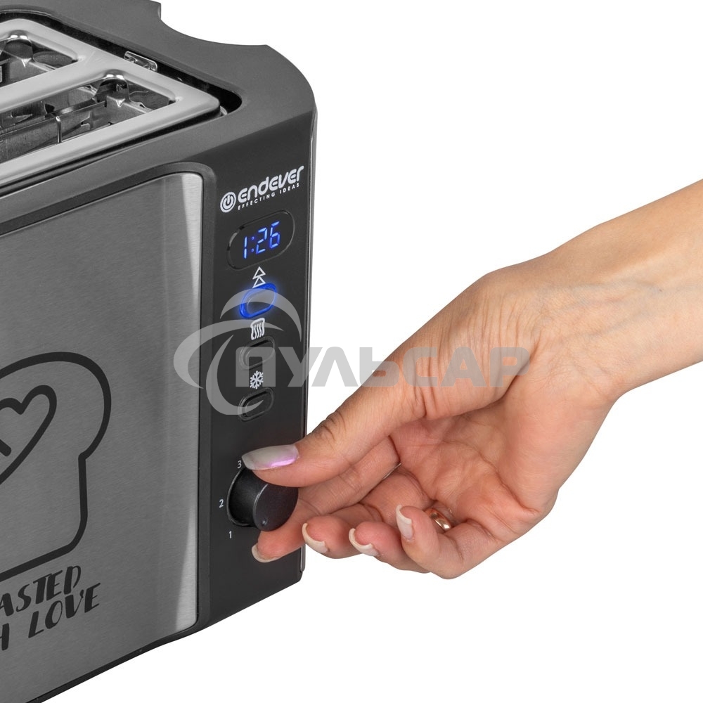 Тостер электрический ENDEVER Skyline ST-127, мощность 800 Вт, стальной/черный, 6 реж. поджаривания, 2 отсека для тостов, 4 шт/уп