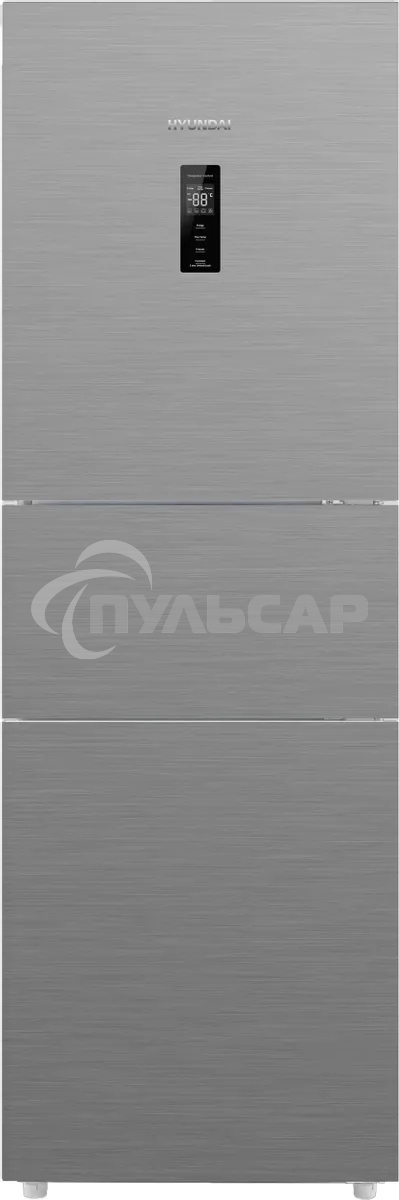 Холодильник Hyundai CM30073F нержавеющая сталь трехкамерный 137/81 л морозилка снизу, No Frost, Side by Side