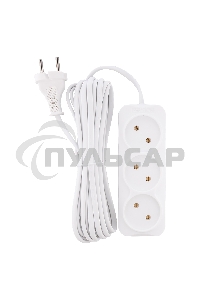 Удлинитель 3 гнезда 5 метров 6А/1,35кВт без заземления ШВВП 2х0,75 (SBE-10-3-05-F)