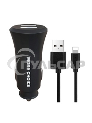 Автомобильная зарядка (от прикуривателя) MORE CHOICE (4627151192109) AC23i 2USB 2.4A для 8-pin черный