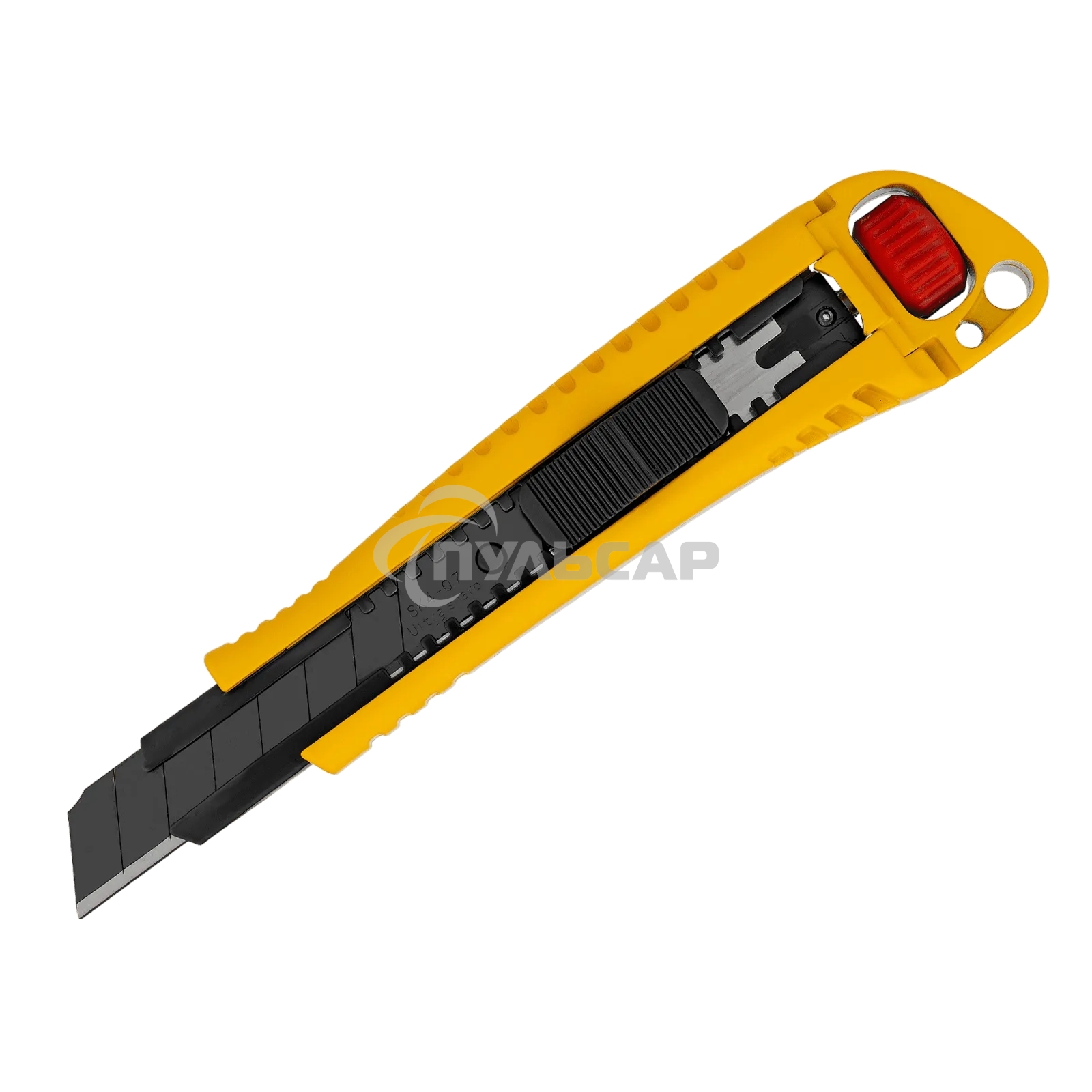 Нож Denzel 18 мм, сменное лезвие, SK4, корпус из цинкового сплава + TPR, торцевой зажим