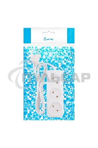 Удлинитель Smartbuy, 3 гнезда 1,5 метра 6А/1,35кВт без заземления ШВВП 2х0,75 (SBE-10-3-1,5-F)