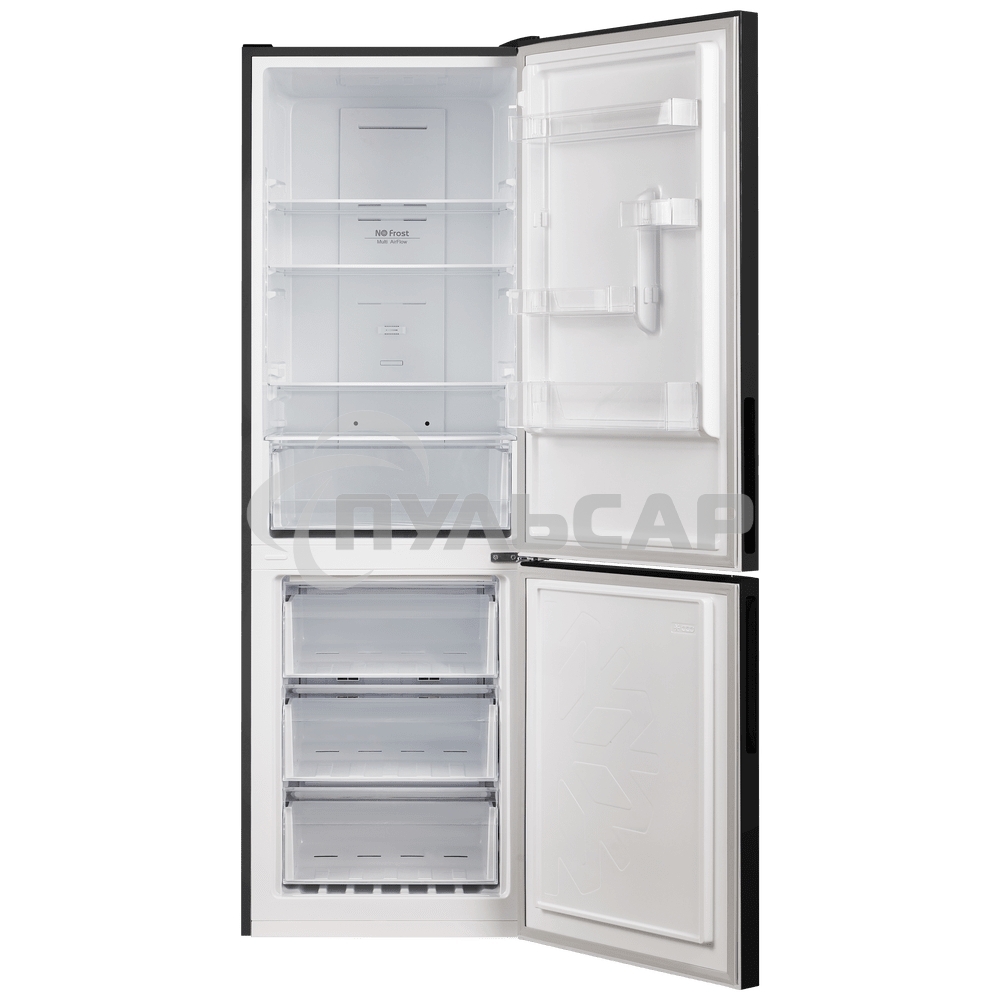 Холодильник Maunfeld MFF185NFSB10 черная нержавеющая сталь двухкамерный инвертор 240/100л морозилка снизу, No Frost