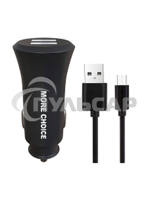 Автомобильная зарядка (от прикуривателя) MORE CHOICE (4627151192116) AC23m 2USB 2.4A для micro USB черный
