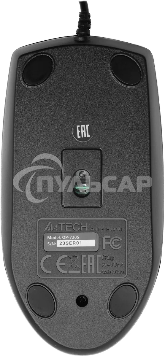 Мышь проводная A4Tech OP-720S черный, 1200 dpi, USB, кнопки - 3