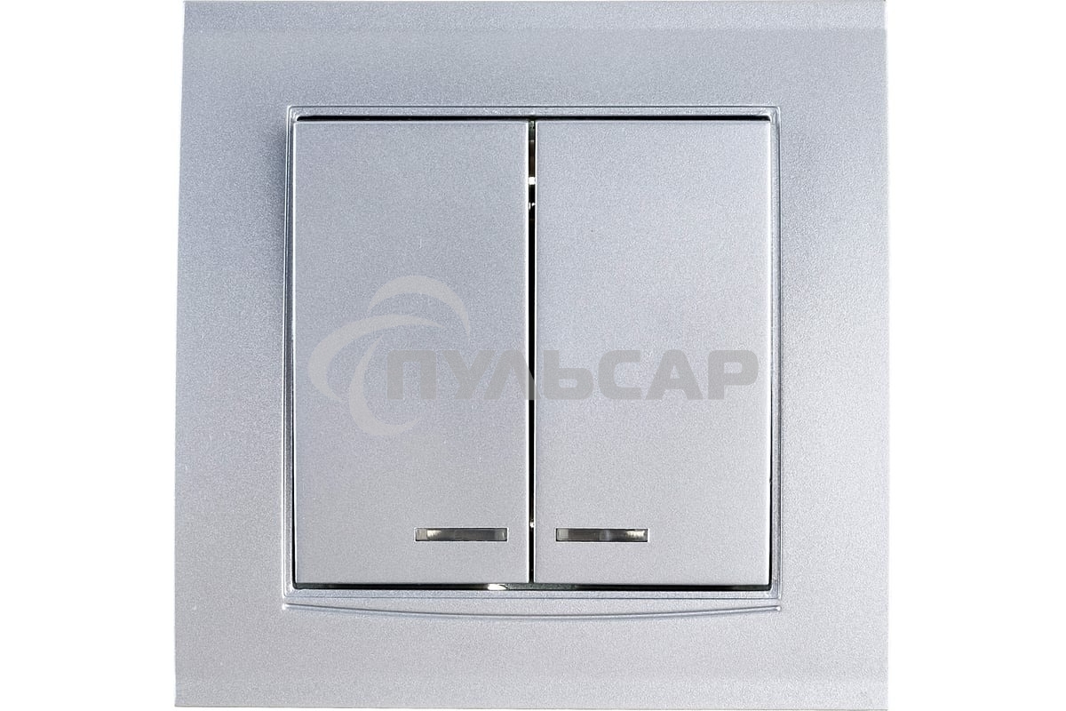 Выключатель 2-кл. СП Бриллиант 10А IP20 с подсветкой серебр. Universal 7949667