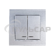 Выключатель 2-кл. СП Бриллиант 10А IP20 с подсветкой серебр. Universal 7949667