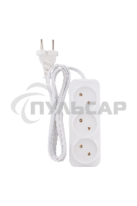 Удлинитель Smartbuy, 3 гнезда 1,5 метра 6А/1,35кВт без заземления ШВВП 2х0,75 (SBE-10-3-1,5-F)