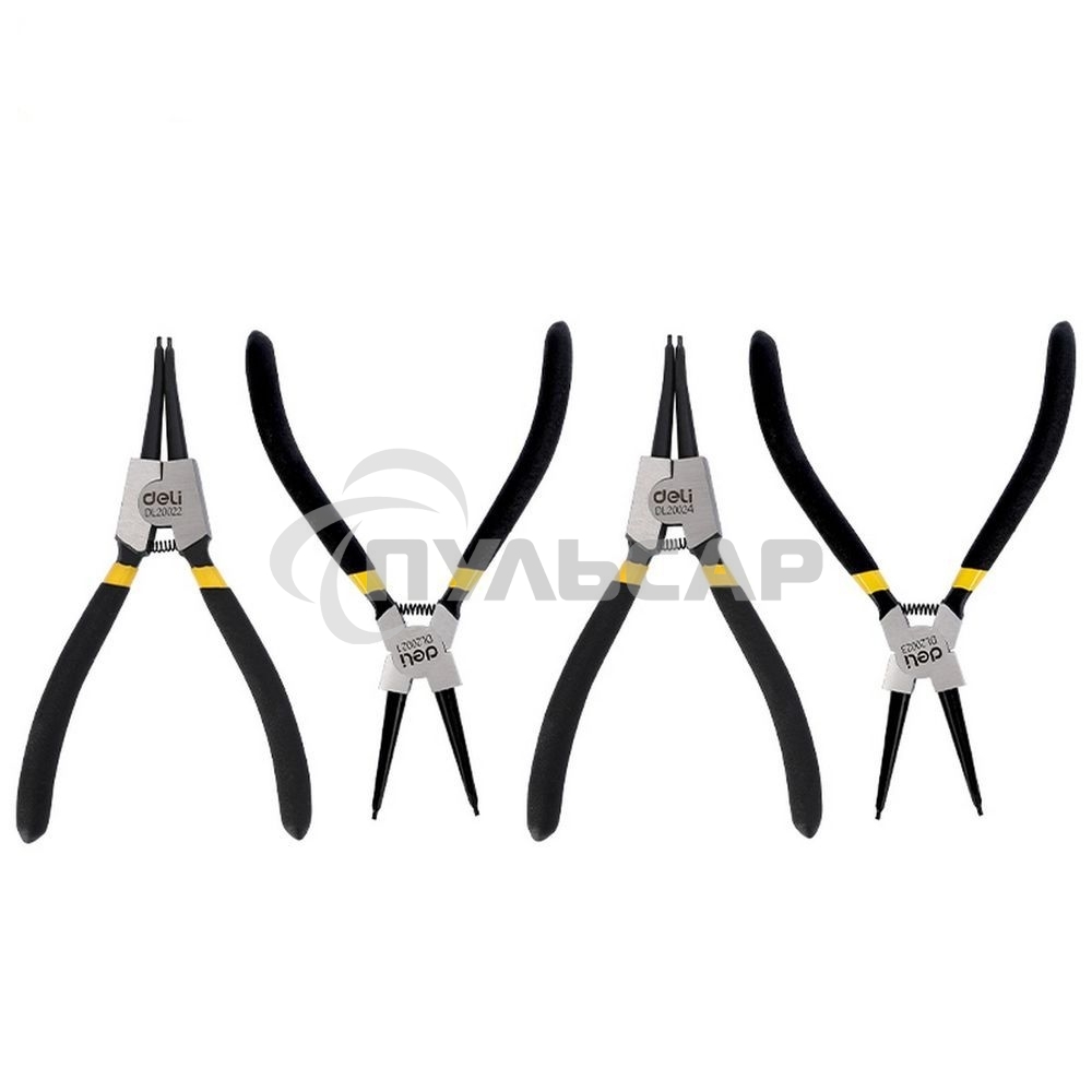 Набор из 4-х съемников стопорных колец Deli DL20521-4175мм, сталь HRC50-54, прорезиненная рукоять, блистер