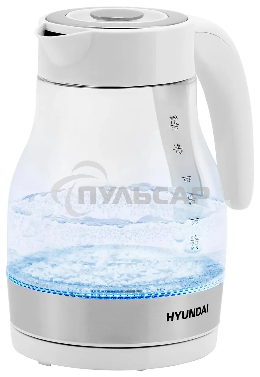 Чайник электрический Hyundai HYK-G3802 1.7л. 2200Вт белый/серебристый (корпус: стекло)