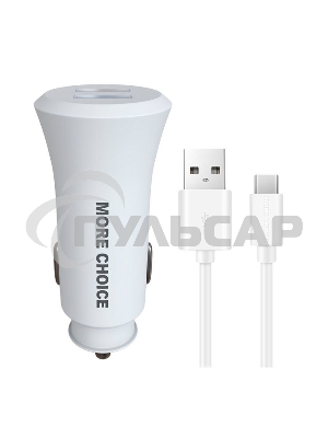 Автомобильная зарядка (от прикуривателя) MORE CHOICE (4627151192130) AC23a 2USB 2.4A для Type-C белый