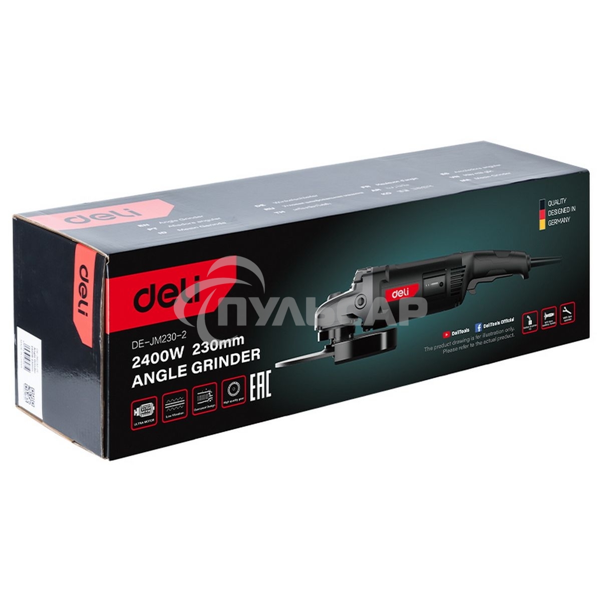 Углошлифовальная машина сетевая Deli DE-JM230-2E (2400Вт, 230мм, 6400об/мин, картон)